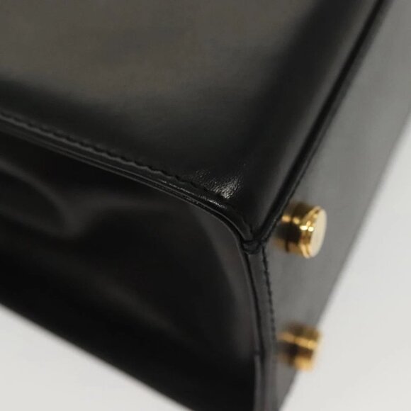 Salvatore Ferragamo Gancini Hand Bag Leather Black Gold Auth 140675 - Picture 2 of 14